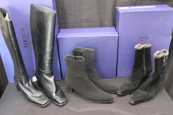 Womens Boots Stuart Weitzman Leather Made In Spain Size 7, Glacial Black Sport Suede, Stay Dry Black Gortex,