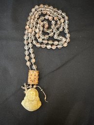 Quartz Buddha Pendant With Long Beaded Necklace