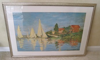 Framed Monet Print Of Sailboats.