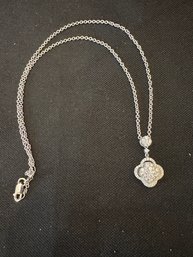 18K WG Diamond Pave Sliding Pendant On 14.5 Inch Fine 18K Necklace.