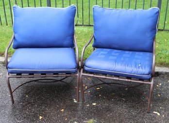 Pair Of Brown Jordan Woven Strap Outdoor Aluminum Chairs