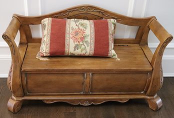 Carved Wood Bench That Opens For Storage