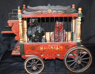 Vintage Painted Wooden Circus Car With Resin Bear Figurines