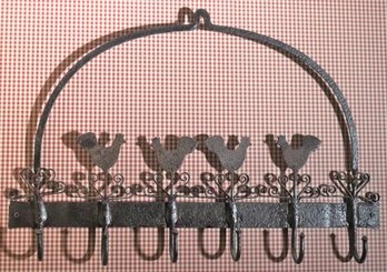 Vintage Wrought Iron Wall Mounted Clothes/hat Rack/key Holder With Roosters