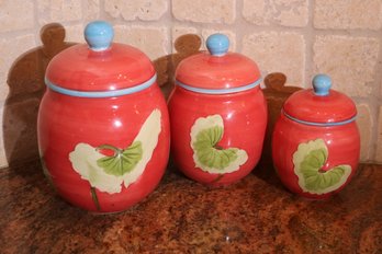 Kauai Hand Painted Collection 3-piece Canister Set, With Ginkgo Leaf