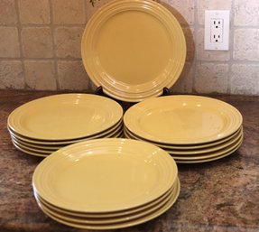 Set Of 15 Smart Living Yellow Dinner Plates With Beveled Edges.