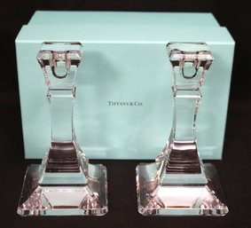 Gorgeous Pair Of Tiffany And Co. Crystal Candlesticks Like New With Box And Sticker
