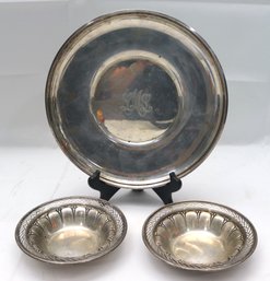 Pair Of Gorham Sterling Silver Trinket Bowls & Gorham Sterling Silver Plate,