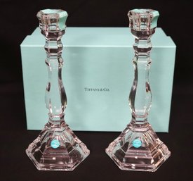 Gorgeous Pair Of Tiffany & Co. Crystal Candlesticks, Like New With Box And Sticker