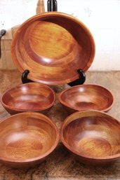 Wooden Butcher Block Salad Bowl With 4 Serving Bowls And 2 Extra