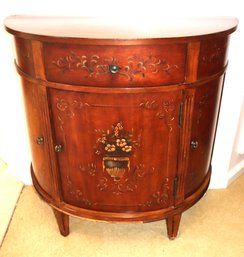 Ethan Allen Demilune Cabinet With A Floral Stenciled Design