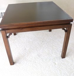 Square Folding Oak Framed Extension Table With Faux Leather Top.