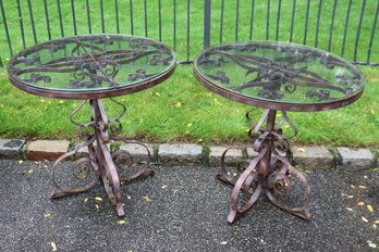 Pair Of Heavy Rustic Wrought Iron Tables 30 X 30 Inches