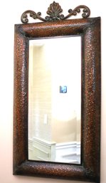 Stylish Hammered Metal Wall Mirror With Ornate Crown