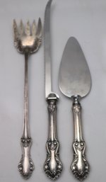 Lot Of 3 Matching Serving Pieces With Sterling Silver Fork And Sterling Silver  Handles