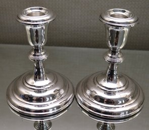 Lunt Sterling Silver Weighted Candlesticks, 5 Inches Tall.