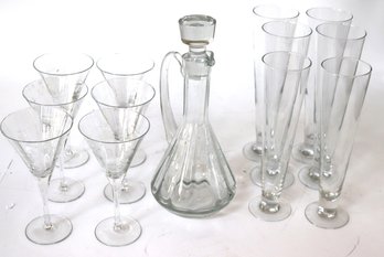 Barware Collection Includes Etched Glass Wine Decanter With 6 Matching Wine Glasses & 6 Pilsner Glasses