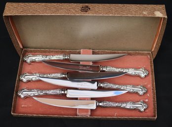 Stainless Steel Sheffield Made In England Knife Set With Sterling Handles Includes A Box