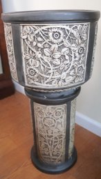 Weller Art Nouveau Pottery Planter On Pedestal With Roses & Vine Floral Relief