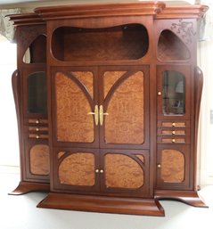 A Gorgeous Majorelle Inspired Custom Made Burl Wood Cabinet With Exquisite Art Nouveau Gilt Bronze Hardware.