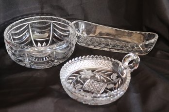 3 Cut Crystal Bowls For Decoration Or Use