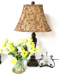 Home Decor Includes A Stylish Table Lamp With A Mosaic Glass Like Base