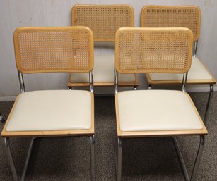 Set Of 4 Vintage MCM Italian Breuer Style Dining Chairs With Cane Backrest