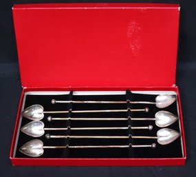 Set Of 6 Vintage Sterling Silver Heart Shaped Iced Tea/Cocktail Spoons
