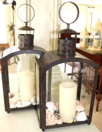 Decorative Candle Lanterns With Seashell Accents
