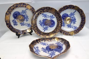 Four Rare Antique Doulton Persian Spray Plates With Heart Shaped Dish