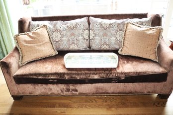 Hickory Chair Brown Velvet Sofa With Nail Head Accents