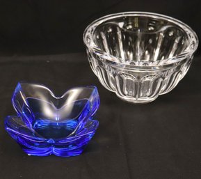 Large Orrefors Crystal Bowl Includes A Stylish Blue Orrefors Floral Design Crystal Bowl