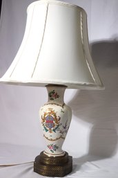 Porcelain Lamp With Painted Crest And Flowers.