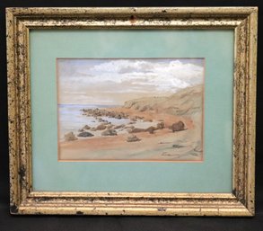 Vintage Coastal Watercolor Painting In Frame