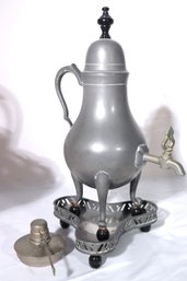 Pewter Samovar Made In Holland On Footed Stand.