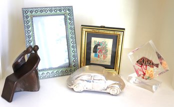 Assorted Decorative Lot Includes Picture Frames, Silver Car And More