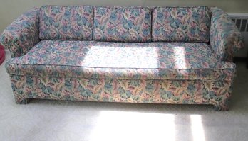 Three Seat Sofa With Queen Size Sofa Bed, And Colorful Leaf  Upholstery.