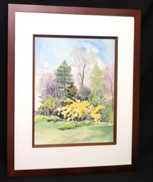Pretty Watercolor Landscape Painting Of Natural Trees In The Distance By Carol Puleo