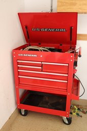 US General Red Metal Portable Toolbox With Outlets.