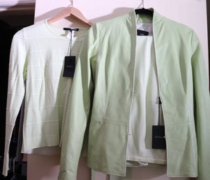 Womens Designer Suit Les Copains Made In Italy Size Lime Tone 42 Jacket Pants Size 40