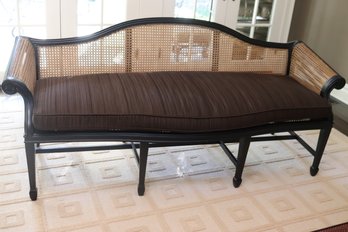 Quality Asian Style Rolled Arm Caned Sofa In A Brandy Wine Finish, Includes Custom Feather/down Filled Cushion