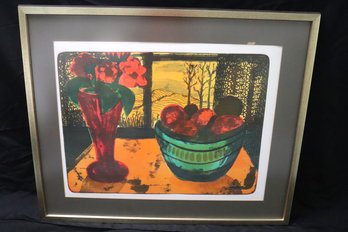 John Snow Pencil Signed, Still Life Lithograph In Gold Frame.