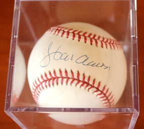 Hank Aaron Official Ball Of The National Baseball League With COA In Plexiglass Case