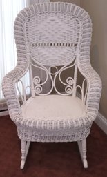 Vintage Victorian Style White Wicker Rocking Chair