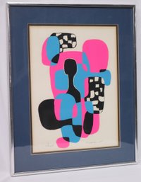 Santoro Signed Colorful Midcentury Modern Limited Edition Abstract Work.