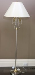 Stylish Floor Lamp In A Polished Brushed Nickel Finish With Dangling Crystal Teardrop Accents With 3 Lights