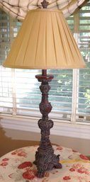 Italian Renaissance Style Resin Candlestick Lamp With Pleated Shade.