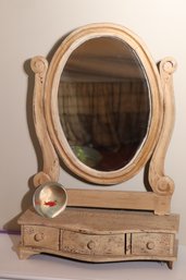 Country Style Tabletop Vanity Mirror With Drawers.