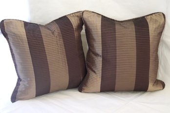 Includes 2 Gorgeous Custom Zipper Pillows In A Textured Layered Multi Tone Bronze/brown Fabric 18-inch Square