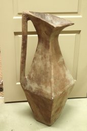 Large, Heavy Terra Cotta Pottery Floor Vase, With Exaggerated Handle.